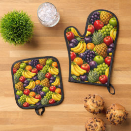 Tropical harvest, vibrant fruit pattern, oven mint ofenhandschuh & Topflappen-Set