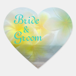 Tropical Haven Bride & Groom Plumeria Wedding Herz-Aufkleber