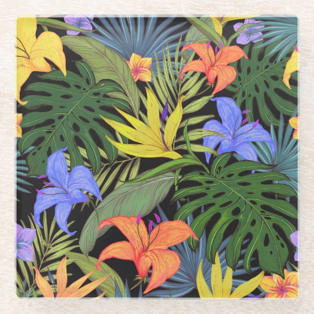 Tropical Hawaii Aloha Blume Graphic Glasuntersetzer (Vorderseite)