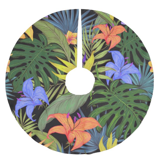 Tropical Hawaii Aloha Blume Graphic Polyester Weihnachtsbaumdecke (Vorderseite)