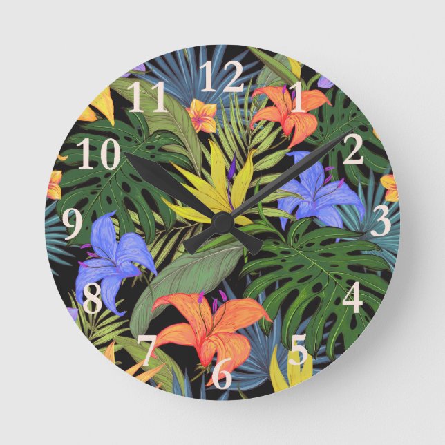 Tropical Hawaii Aloha Blume Graphic Runde Wanduhr (Vorderseite)