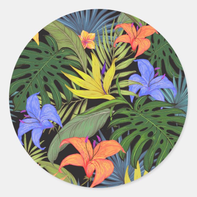Tropical Hawaii Aloha Blume Graphic Runder Aufkleber (Vorderseite)