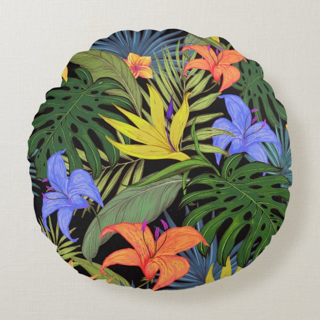 Tropical Hawaii Aloha Blume Graphic Rundes Kissen (Vorderseite)