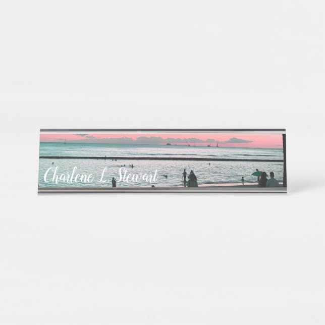 Tropical Hawaii Beach Desk Name Plakat Schreibtischnamensplakette (Vorderseite )