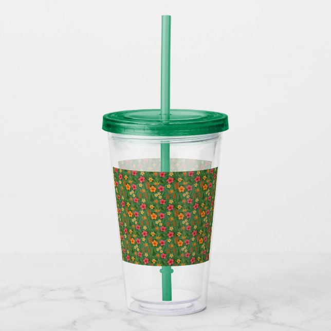 Tropical/Hawaii patterned floral Acryltrinkbecher (Vorderseite)
