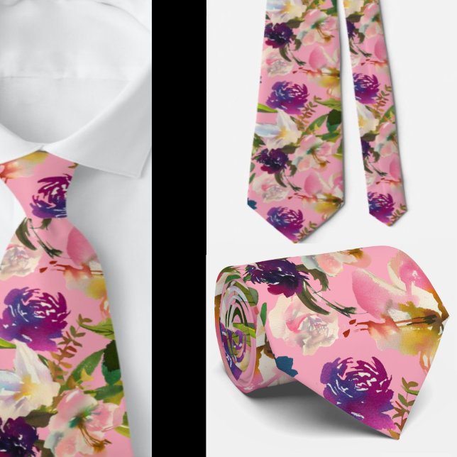 Tropical Hawaii Pink Roses Floral Neck Tie Krawatte (Von Creator hochgeladen)