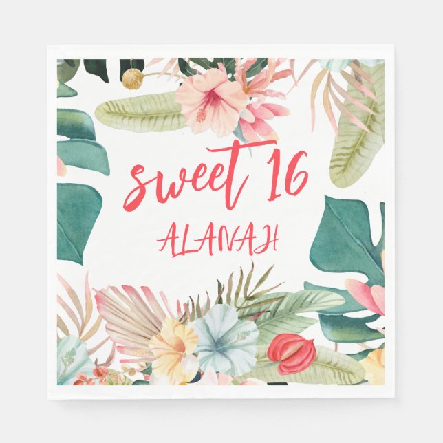 Tropical Hawaiian 16. Geburtstag Serviette (Vorderseite)