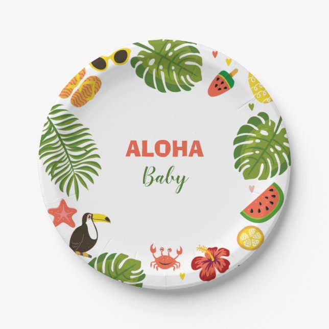Tropical Hawaiian Aloha Baby Dusche Pappteller (Vorderseite)