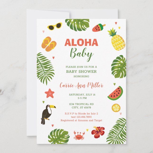 Tropical Hawaiian Aloha Baby Shower Einladung (Vorderseite)