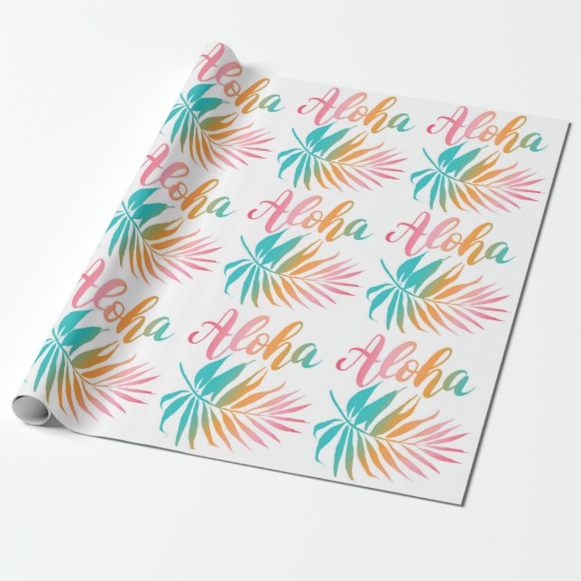 Tropical Hawaiian Aloha Palm Leaf Geschenkpapier (Ungerollt)