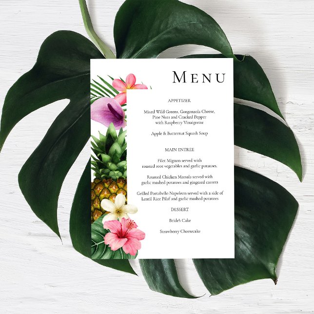Tropical Hawaiian Floral Menu - weiß Einladung (Von Creator hochgeladen)