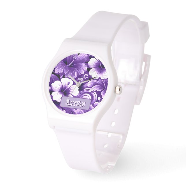 Tropical Hawaiian Flowers Hibiscus Personalized Armbanduhr (Winkel)