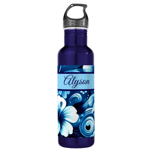 Tropical Hawaiian Flowers Hibiscus Personalized Edelstahlflasche (Vorderseite)
