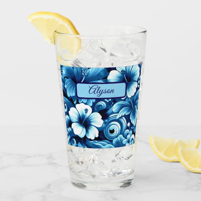 Tropical Hawaiian Flowers Hibiscus Personalized Glas (Vorderseite Ice)