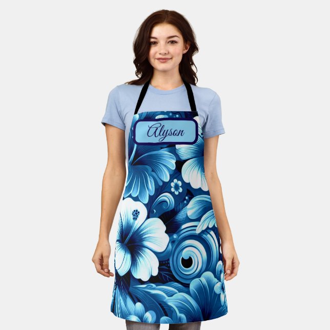 Tropical Hawaiian Flowers Hibiscus Personalized Schürze (Getragen)