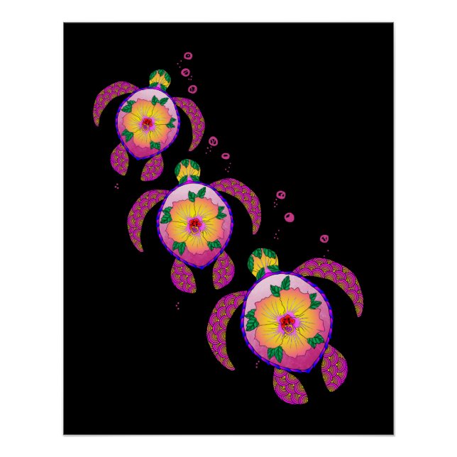 Tropical Hawaiian Honu Turtles Poster (Vorderseite)