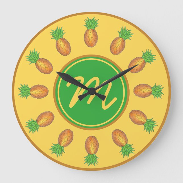 Tropical Hawaiian Island Ananas Beach Initial Große Wanduhr (Vorderseite)