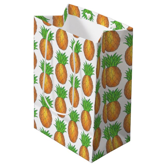 Tropical Hawaiian Island Ananas Beach Print Mittlere Geschenktüte (Vorderseite Schrägansicht)