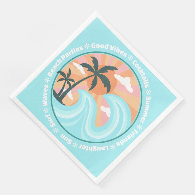 Tropical Hawaiian Island Palm Trees Good Vibes Serviette (Ecke)