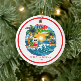 Tropical Hawaiian Mele Kalikimaka Round Keramik Ornament
