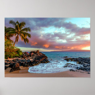 Tropical Hawaiian Palm Tree Sandy Beach Paradies Poster