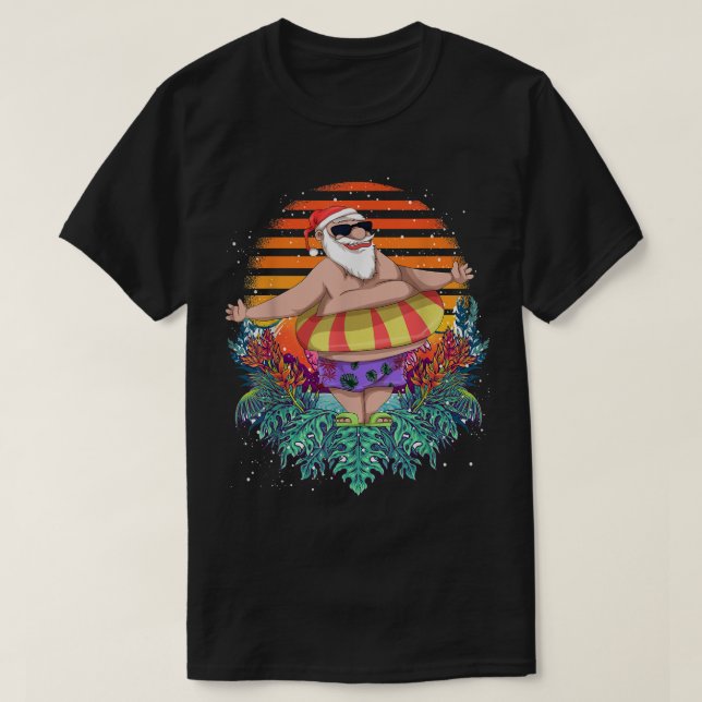 Tropical Hawaiian Summer Funny Santa Claus Christm T-Shirt (Design vorne)