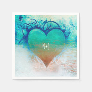 Tropical Heart Blue Grunge Beachparty Serviette
