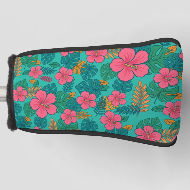 Tropical Hibiscus and Palm Leaf Pattern  Golf Headcover (Vorderseite)