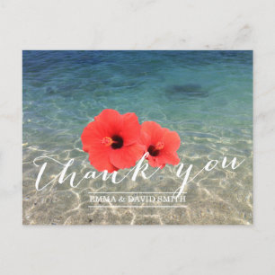 Tropical Hibiscus & Beach Thank You Postkarte