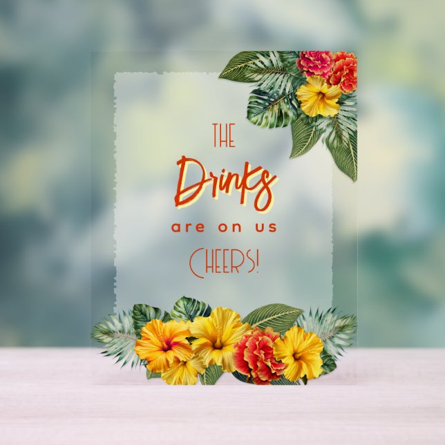 Tropical Hibiscus Luau Open Bar Acrylic Sign Acrylschild (Neutral)