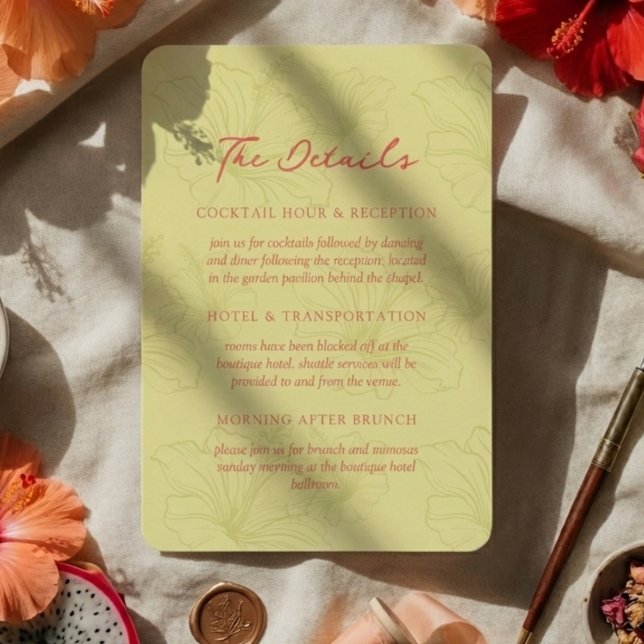 Tropical Hibiscus Pattern Vibrant Wedding Begleitkarte (Invite guests to your destination wedding day with this Tropical Hibiscus Pattern Vibrant Card!)