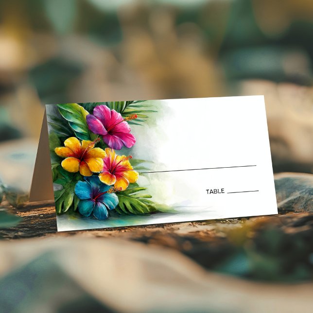 Tropical Hibiscus Wedding Place Card Platzkarte (Von Creator hochgeladen)