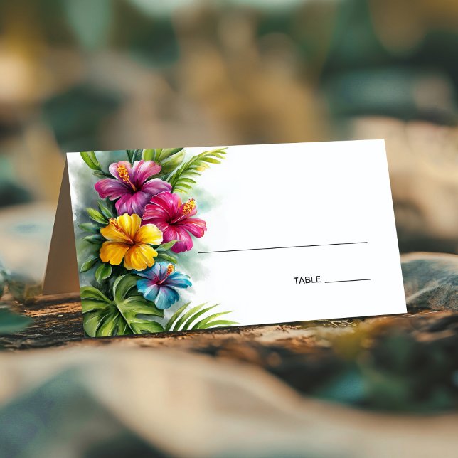 Tropical Hibiscus Wedding Place Card Platzkarte (Von Creator hochgeladen)