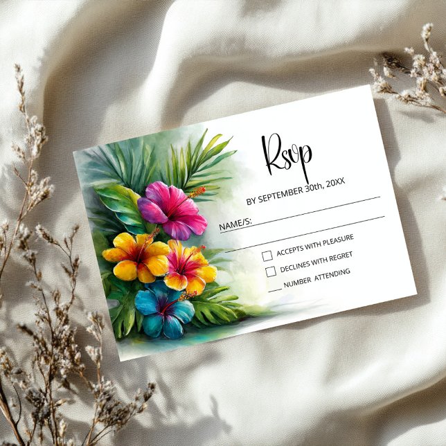 Tropical Hibiscus Wedding RSVP Karte (Von Creator hochgeladen)