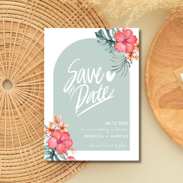 Tropical Hibiskus Beach Wedding Foto Save The Date (Tropical Hibiscus Beach Wedding Photo Save The Date)