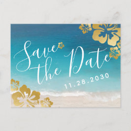 Tropical Hibiskus Beach Wedding Rett Date Card Ankündigungspostkarte