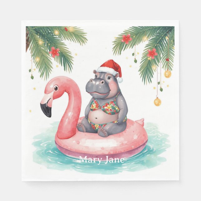 Tropical Hippo Christmas Pool Party   Serviette (Vorderseite)