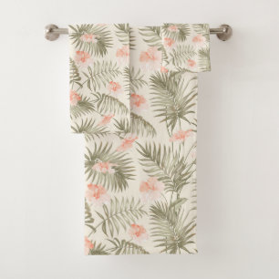 Tropical Hisbiscus Palm Tree Muster Badhandtuch Set