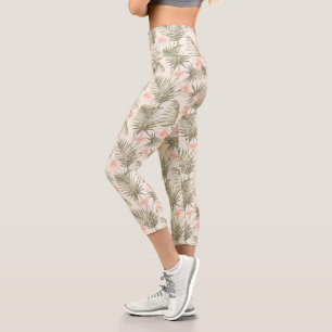 Tropical Hisbiscus Palm Tree Muster Capri Leggings