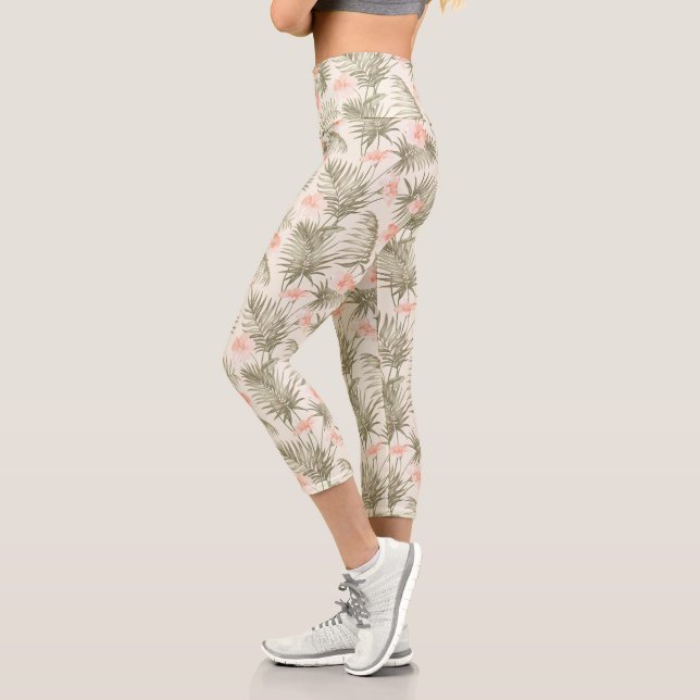 Tropical Hisbiscus Palm Tree Muster Capri Leggings (Links)