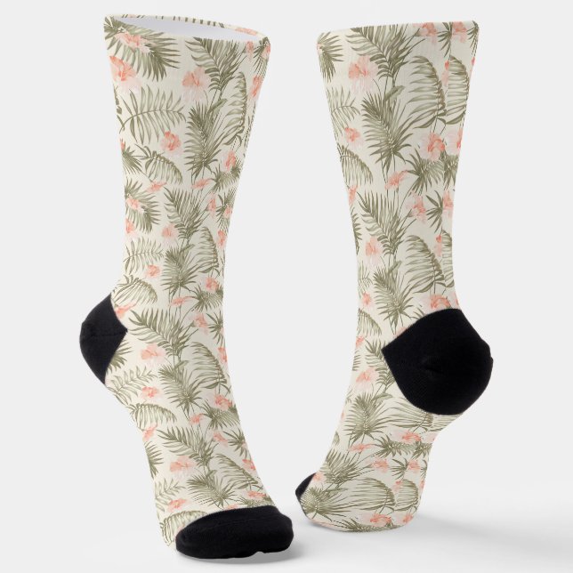 Tropical Hisbiscus Palm Tree Muster Socken (Gewinkelt)