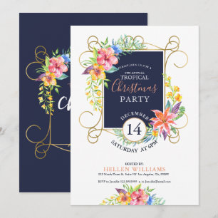 Tropical Holiday Cheers Blume & Gold Frame Einladung