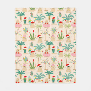 Tropical Holiday Vibes Christmas Pattern Fleecedecke