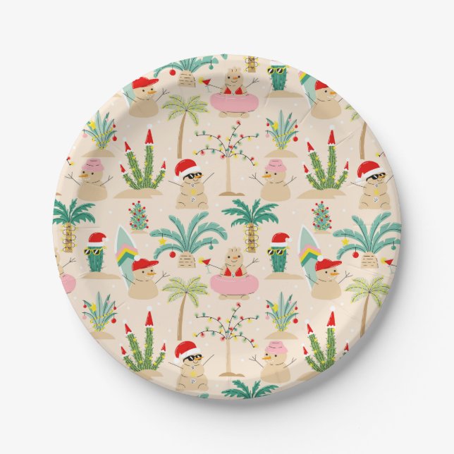 Tropical Holiday Vibes Christmas Pattern Pappteller (Vorderseite)