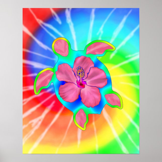 Tropical Honu Turtle und Hibiskus Poster (Vorne)