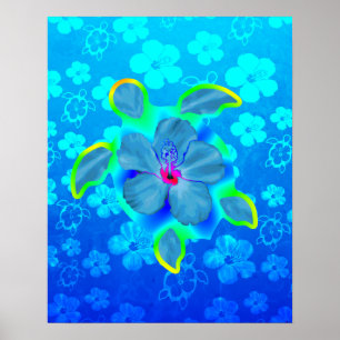 Tropical Honu Turtle und Hibiskus Poster