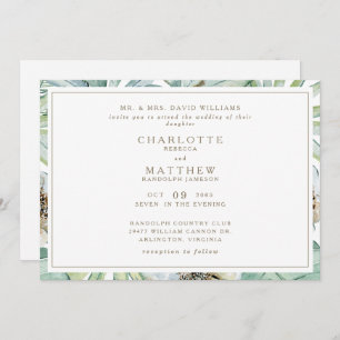 Tropical Horizontal Gold White Wedding Einladung