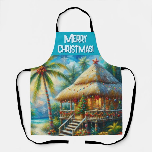 Tropical Hut Christmas Palm Tree Personalized Schürze (Vorderseite)