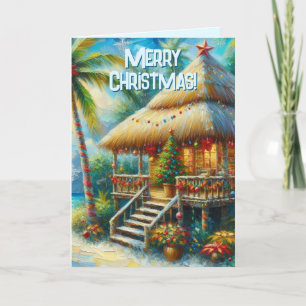 Tropical Hut Weihnachts Palm Tree Beach Lights Feiertagskarte