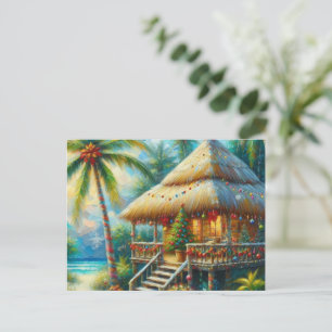 Tropical Hut Weihnachts Palm Tree Beach Lights Feiertagspostkarte